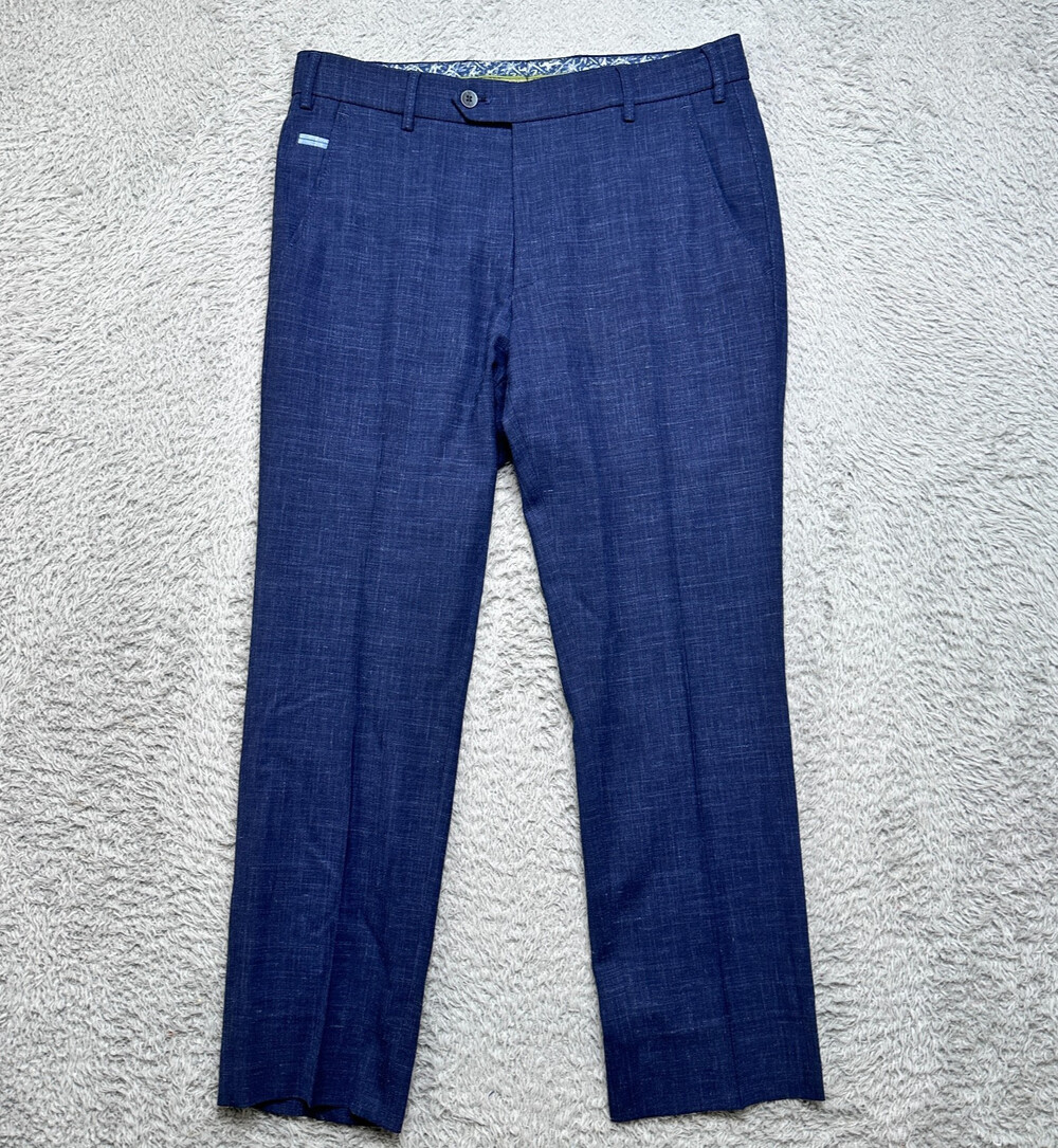 Meyer Bonn Pants Mens 32x27 Blue Linen Cotton Blend Chinos Summer